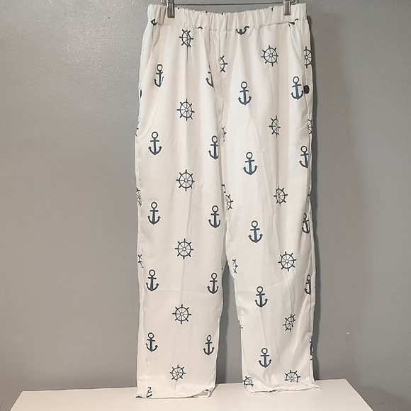 None Pants - Nautical Print Women's White Sailor  Pants